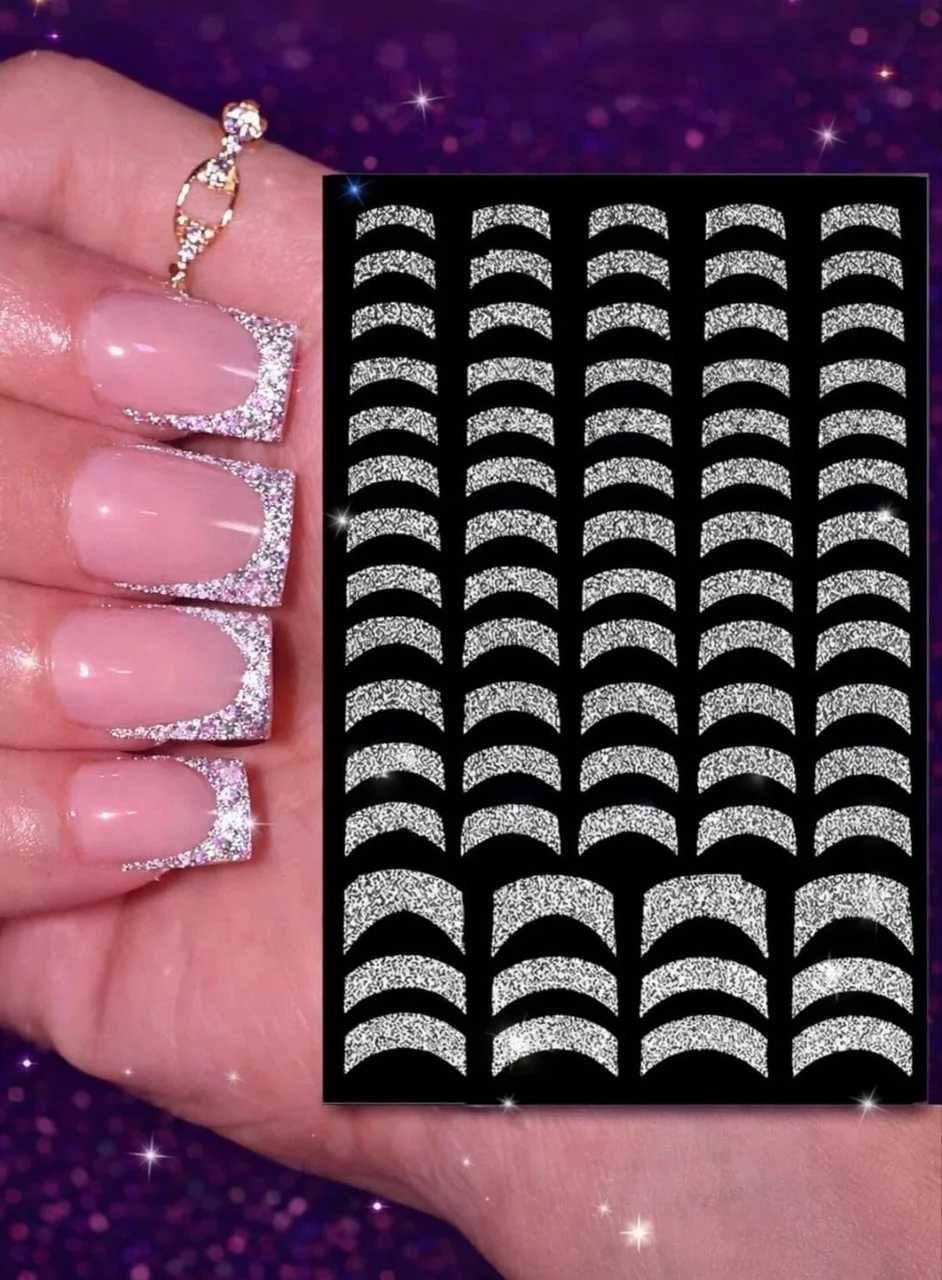 Lexroo Gümüş Simli Fransız Manikür Tırnak Sticker, Nail Art Süsleme Lexroo Gümüş Simli Fransız Manikür Tırnak Sticker, Nail Art Süsleme