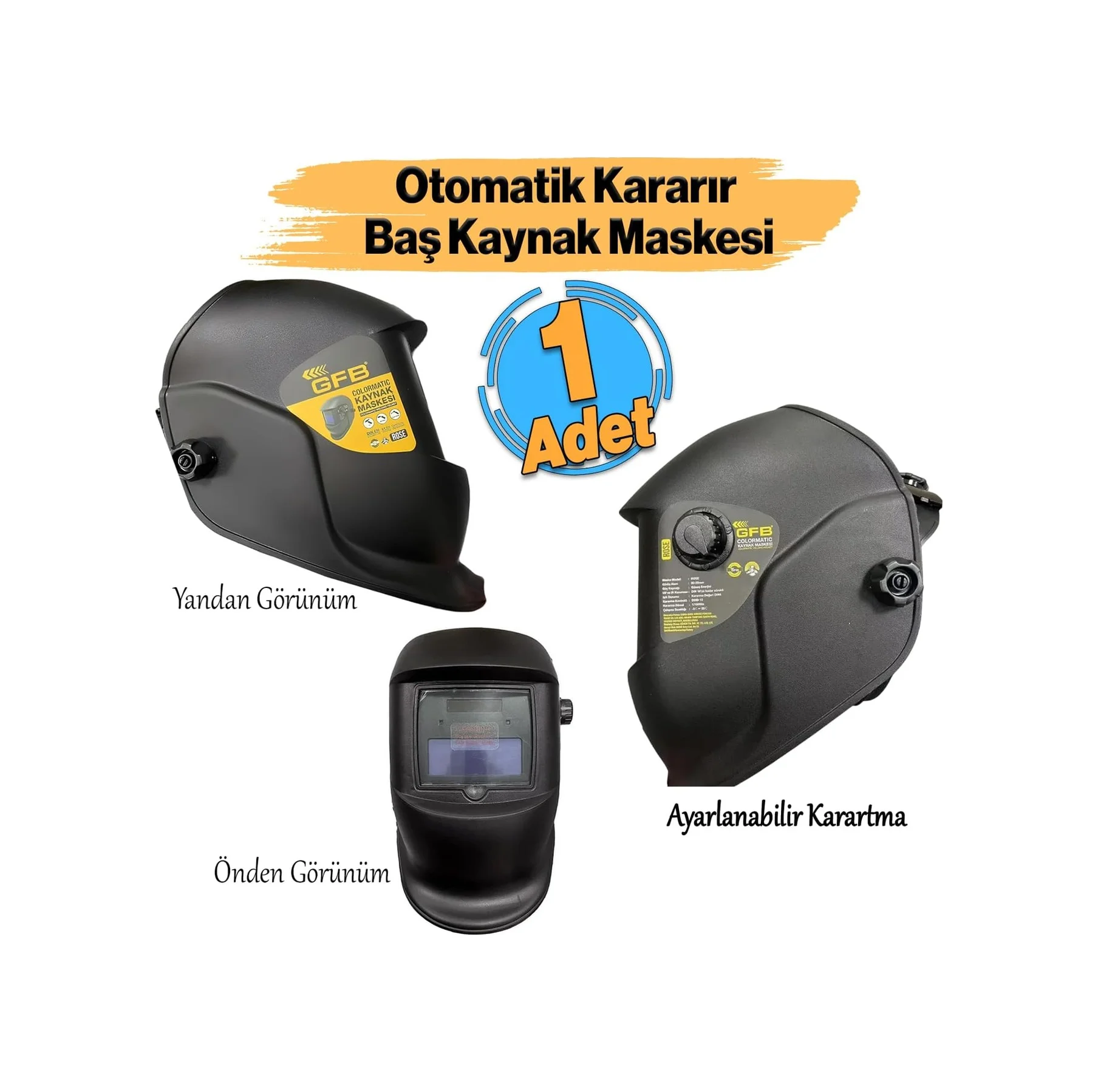Lexroo Güneş Enerjili Pilli Otomatik Kararan Baş Maskesi Siperlik Kartuşlu Kaynak Gözlüğü - Görsel 2