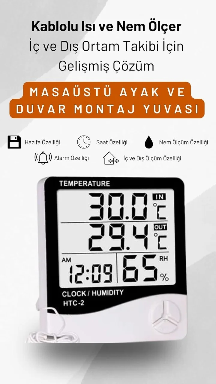 Lexroo Htc-2 Dijital Termometre Saat Nem Ve Sıcaklık Ölçer Iç Dış Mekan Lexroo Htc-2 Dijital Termometre Saat Nem Ve Sıcaklık Ölçer Iç Dış Mekan