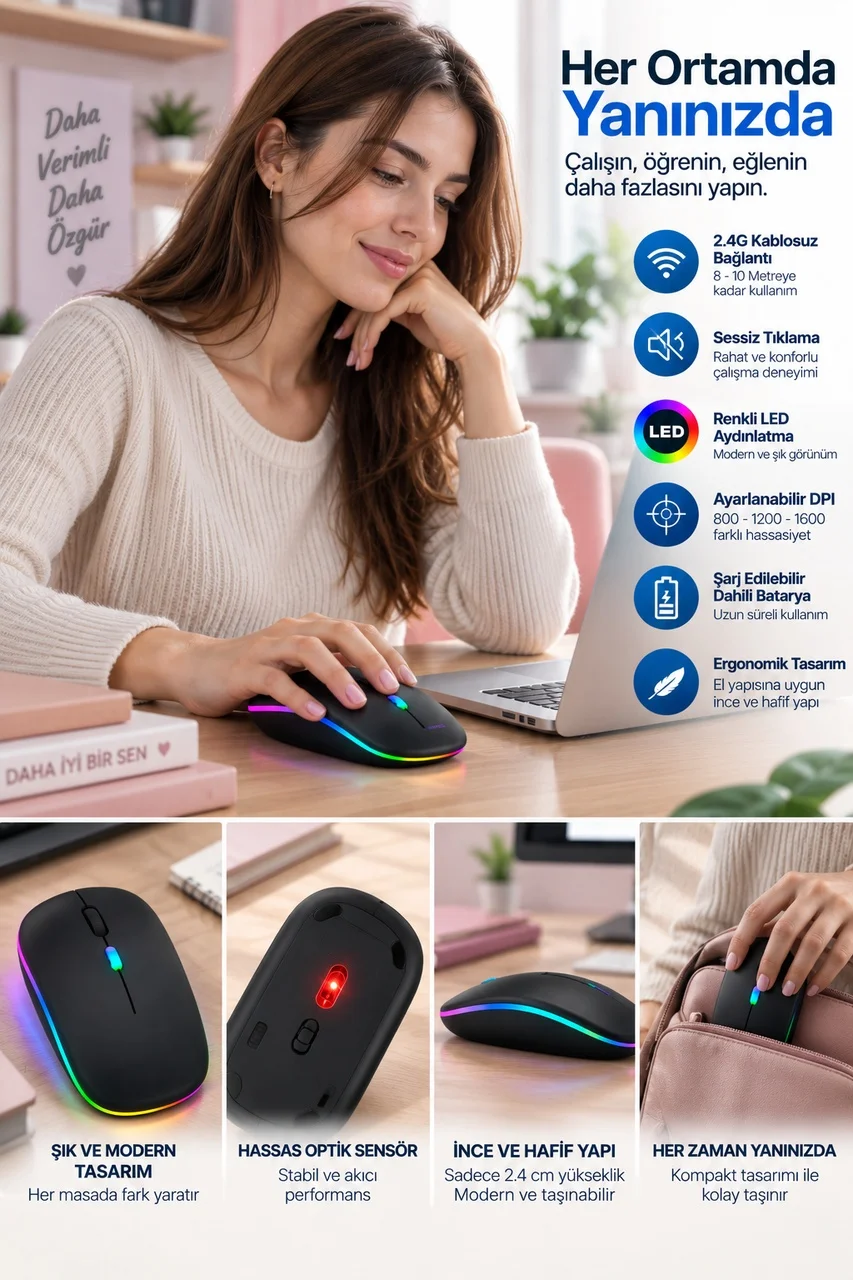 Lexroo İnce Ergonomik Tasarım 2.4g Kablosuz Led Mouse Lexroo İnce Ergonomik Tasarım 2.4g Kablosuz Led Mouse