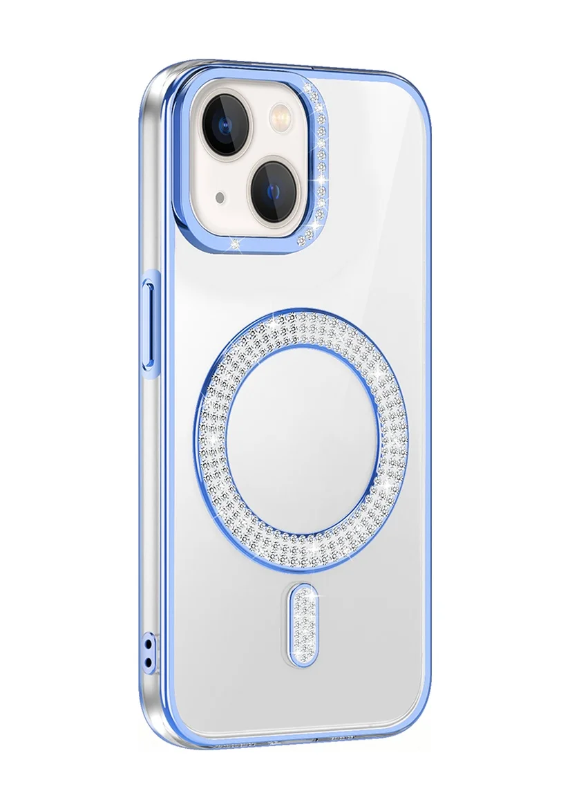 Lexroo İphone 14 Kılıf Pırlanta Taş Tasarımlı M-safe Şarj Özellikli Karetta Silikon Kılıf - Mavi Lexroo İphone 14 Kılıf Pırlanta Taş Tasarımlı M-safe Şarj Özellikli Karetta Silikon Kılıf - Mavi