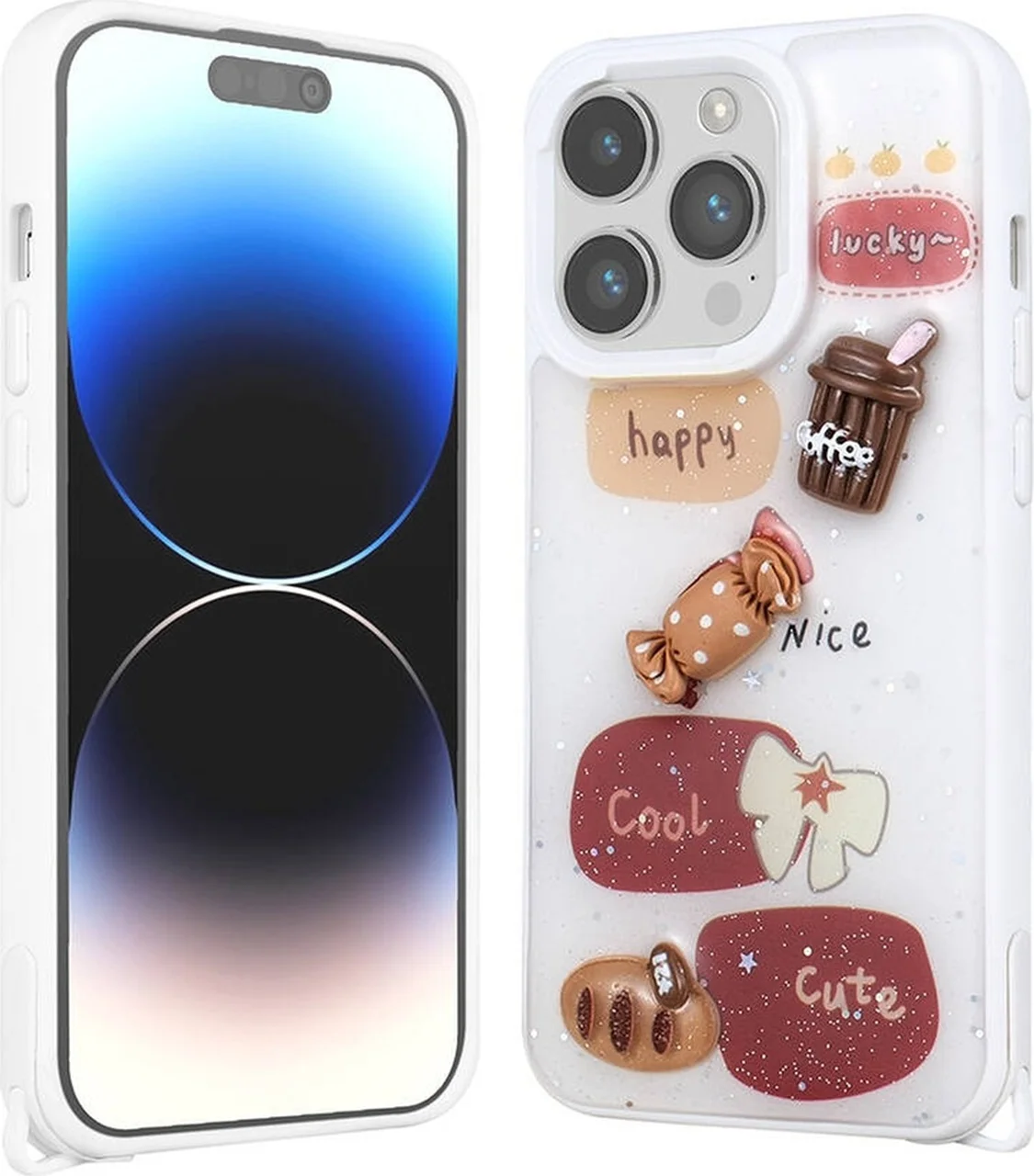 Lexroo İphone 14 Pro Max Kılıf Parlayan Simli Kabartma Figürlü Cevze Kılıf - Beyaz Lexroo İphone 14 Pro Max Kılıf Parlayan Simli Kabartma Figürlü Cevze Kılıf - Beyaz