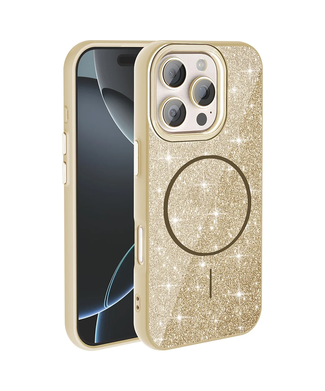 Lexroo İphone 16 Pro Max Kılıf M-safe Şarj Özellikli Parlayan Simli Okso Kılıf - Gold Lexroo İphone 16 Pro Max Kılıf M-safe Şarj Özellikli Parlayan Simli Okso Kılıf - Gold