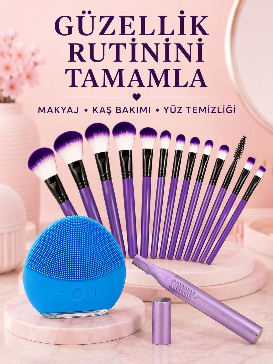 Lexroo Kadın Güzellik Seti 12 Li Mor Makyaj Fırçası Kaş Düzeltici Ve Silikon Yüz Temizleme Cihazı Lexroo Kadın Güzellik Seti 12 Li Mor Makyaj Fırçası Kaş Düzeltici Ve Silikon Yüz Temizleme Cihazı