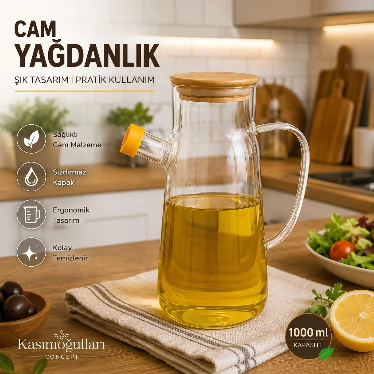 Lexroo Kasımoğulları Concept Cam Yağdanlık Bambu Kapaklı 900 Ml Çok Renkli Lexroo Kasımoğulları Concept Cam Yağdanlık Bambu Kapaklı 900 Ml Çok Renkli