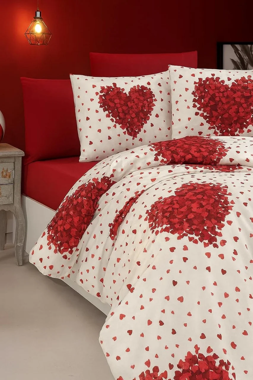 Lexroo Lüks%80 Pamuklu Çift Kişilik Nevresim Takımı Seti Yorgan Kılıfı Kırmızı Kalp Desen 220x200 Lexroo Lüks%80 Pamuklu Çift Kişilik Nevresim Takımı Seti Yorgan Kılıfı Kırmızı Kalp Desen 220x200
