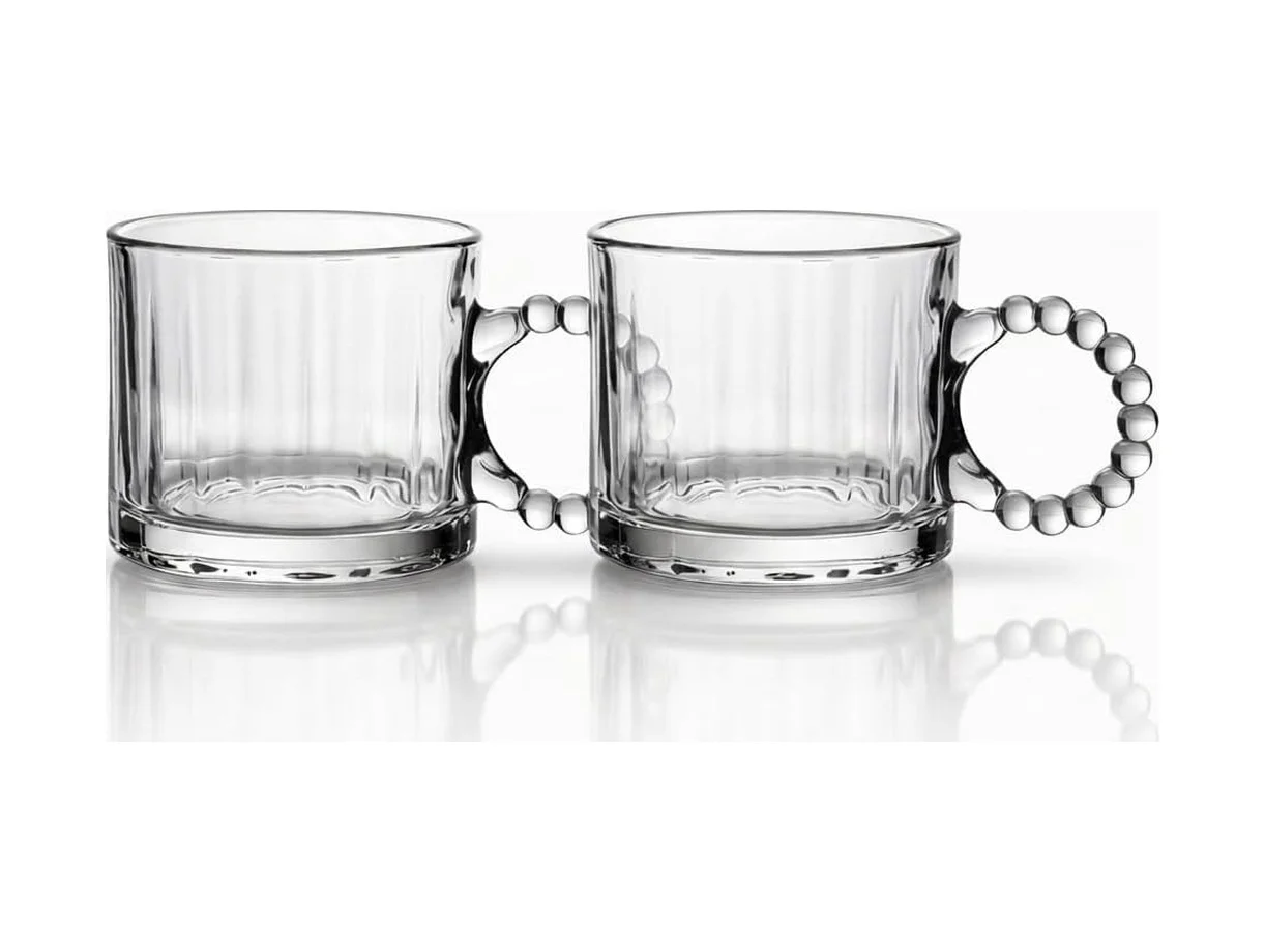 Lexroo Melorine 2 Li Boncuk Kulplu Cam Kupa Seti, 325 Ml Şeffaf Cam Çay Kahve Bardağı Lexroo Melorine 2 Li Boncuk Kulplu Cam Kupa Seti, 325 Ml Şeffaf Cam Çay Kahve Bardağı