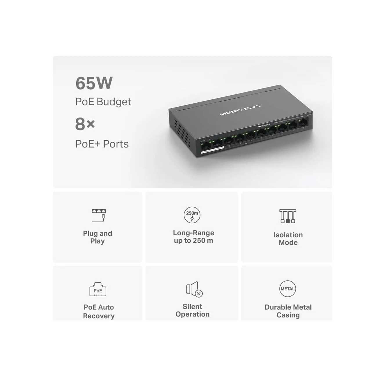 Lexroo Ms110p, 10-port 10/100mbps Desktop Switch With 8-port Poe+ Lexroo Ms110p, 10-port 10/100mbps Desktop Switch With 8-port Poe+