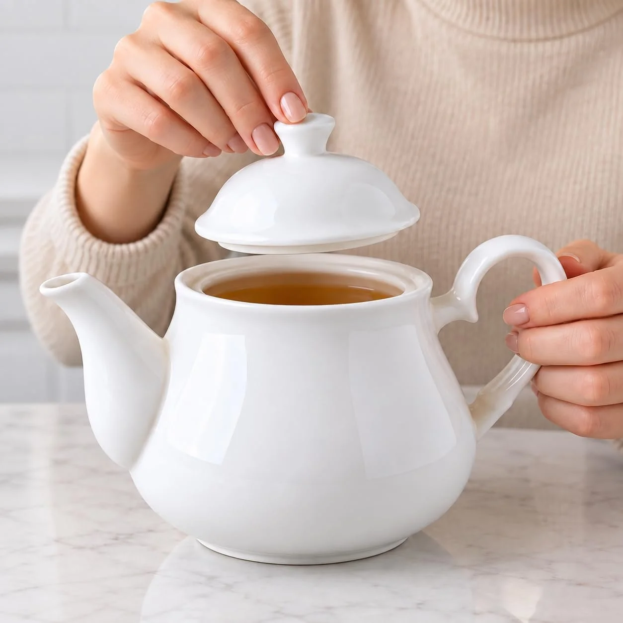Lexroo Porselen Demlik 650 Ml, Beyaz Kapaklı Çay Demliği, Oval Kulplu Ve Uzun Dökme Ağızlı Lexroo Porselen Demlik 650 Ml, Beyaz Kapaklı Çay Demliği, Oval Kulplu Ve Uzun Dökme Ağızlı