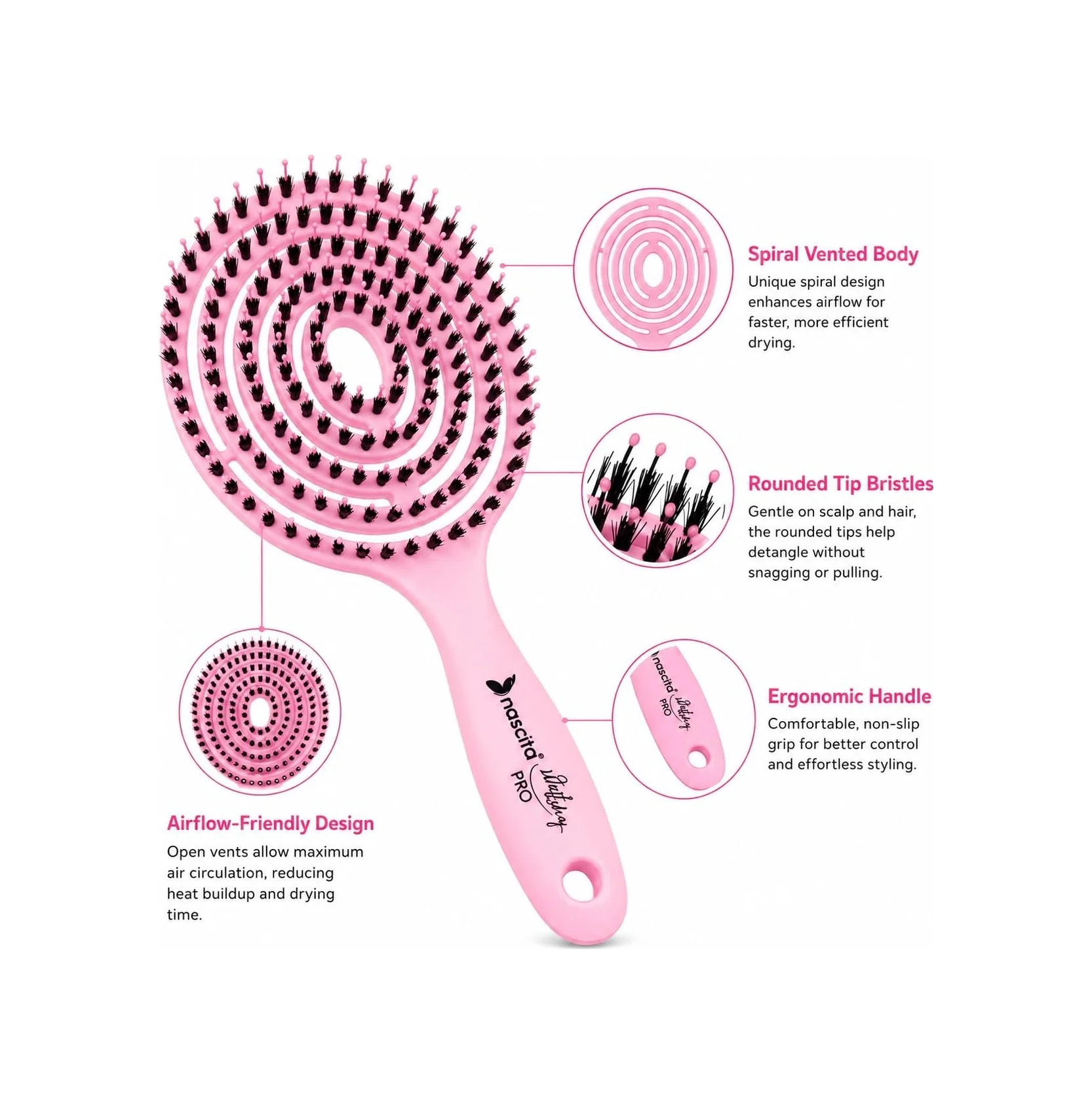 Lexroo Pro Üç Boyutlu Oval Saç Fırçası Pembe Lexroo Pro Üç Boyutlu Oval Saç Fırçası Pembe