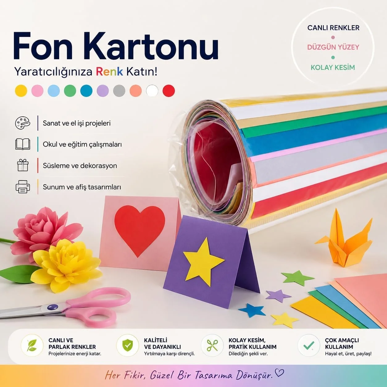 Lexroo Rulo Fon Kartonu 48x68 Cm 10 Renkli, 120 Gr/m², 10'lu Set Lexroo Rulo Fon Kartonu 48x68 Cm 10 Renkli, 120 Gr/m², 10'lu Set