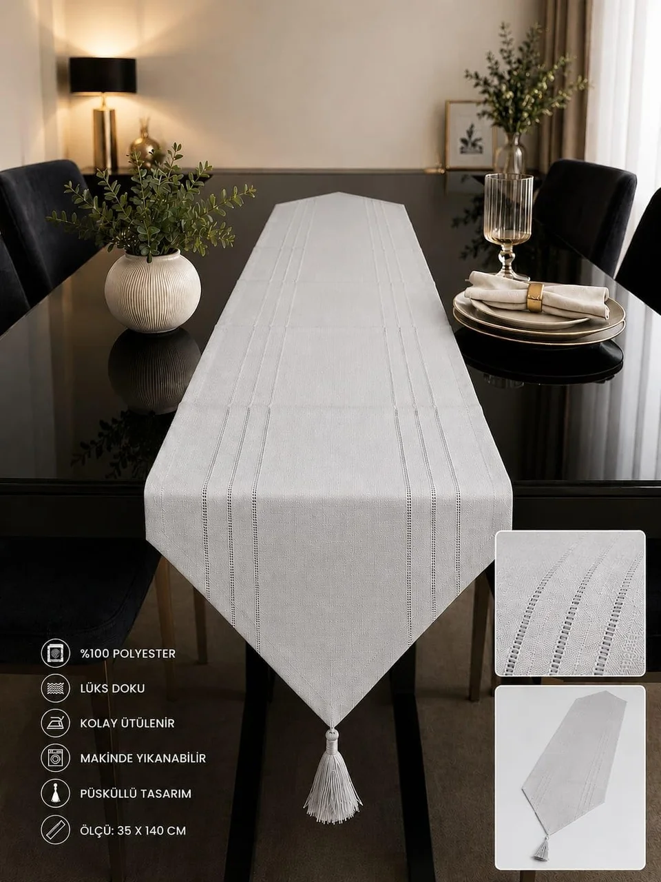 Lexroo Runner Leke Tutmaz Dertsiz Kumaş Dekoratif Çeyiz Gri 35x140 Lexroo Runner Leke Tutmaz Dertsiz Kumaş Dekoratif Çeyiz Gri 35x140