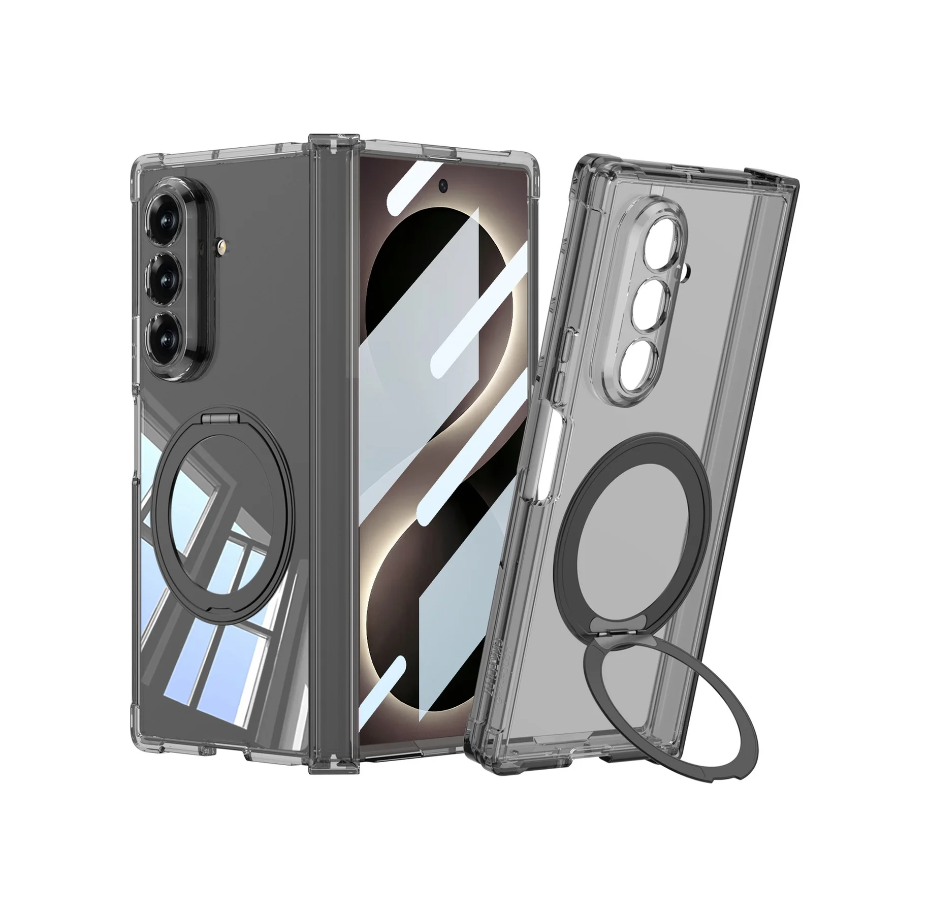 Lexroo Samsung Galaxy Uyumlu Z Fold 8 Ultra Kılıf M-safe Şarj Özellikli Kıpta Kpt-09 Ring Standlı Şeffaf - Siyah Lexroo Samsung Galaxy Uyumlu Z Fold 8 Ultra Kılıf M-safe Şarj Özellikli Kıpta Kpt-09 Ring Standlı Şeffaf - Siyah