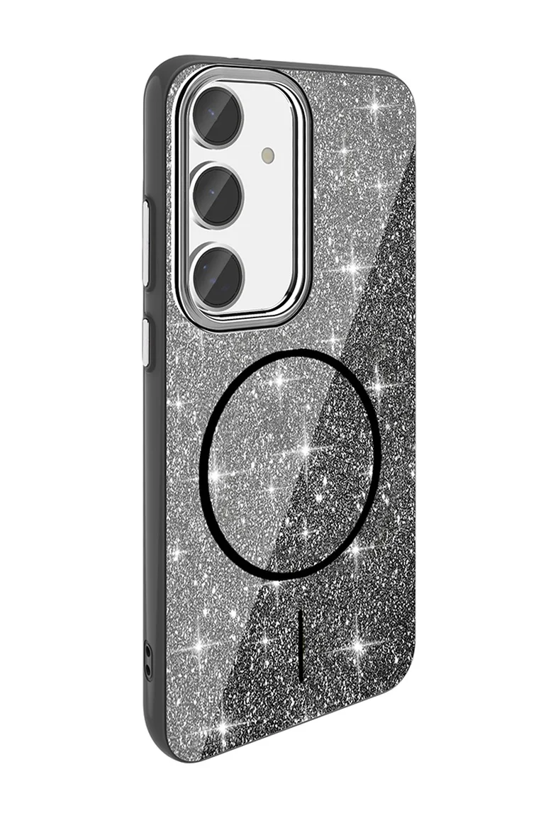 Lexroo Samsung Galaxy Uyumlu S24 Fe Kılıf M-safe Şarj Özellikli Parlayan Simli Okso Kılıf - Siyah Lexroo Samsung Galaxy Uyumlu S24 Fe Kılıf M-safe Şarj Özellikli Parlayan Simli Okso Kılıf - Siyah