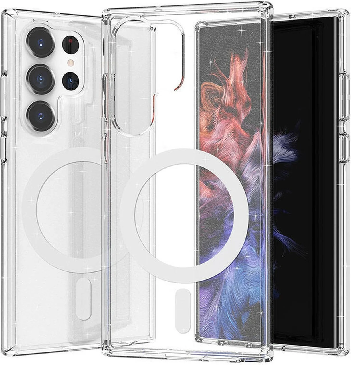 Lexroo Samsung Galaxy Uyumlu S23 Ultra Kılıf M-safe Şarj Özellikli Parlayan Simli Saydam Renkli Allstar - Şeffaf Lexroo Samsung Galaxy Uyumlu S23 Ultra Kılıf M-safe Şarj Özellikli Parlayan Simli Saydam Renkli Allstar - Şeffaf