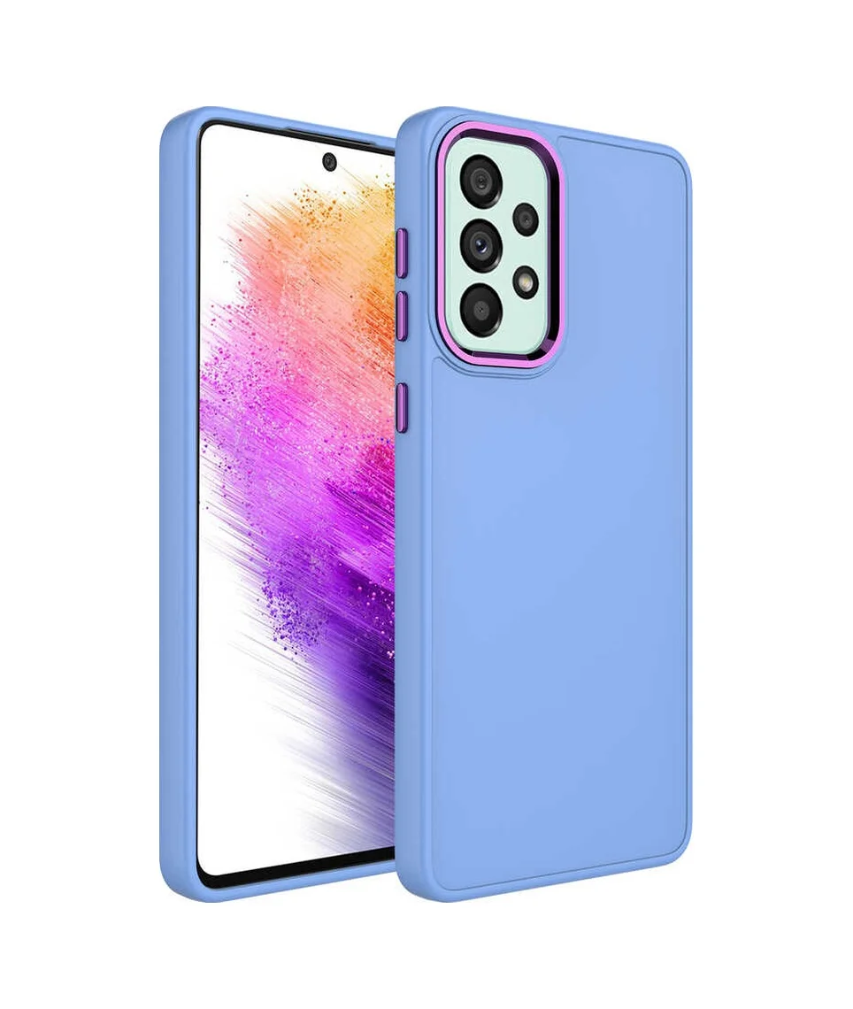 Lexroo Samsung Galaxy Uyumlu A23 Kılıf Metal Çerçeve Ve Buton Tasarımlı Silikon Luna Kılıf - Lila Lexroo Samsung Galaxy Uyumlu A23 Kılıf Metal Çerçeve Ve Buton Tasarımlı Silikon Luna Kılıf - Lila