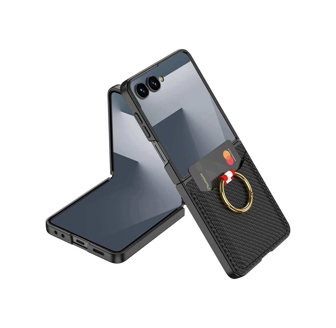 Lexroo Samsung Galaxy Uyumlu Z Flip 7 Kıpta Yüzüklü Kartlıklı Kılıf - Siyah Karbon Lexroo Samsung Galaxy Uyumlu Z Flip 7 Kıpta Yüzüklü Kartlıklı Kılıf - Siyah Karbon