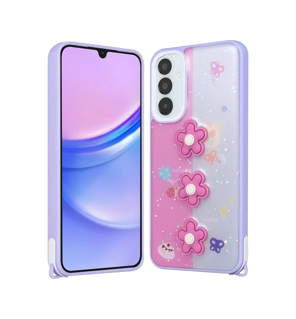 Lexroo Samsung Galaxy Uyumlu A25 Kılıf Parlayan Simli Kabartma Figürlü Cevze Kılıf - Mor Papatya Lexroo Samsung Galaxy Uyumlu A25 Kılıf Parlayan Simli Kabartma Figürlü Cevze Kılıf - Mor Papatya