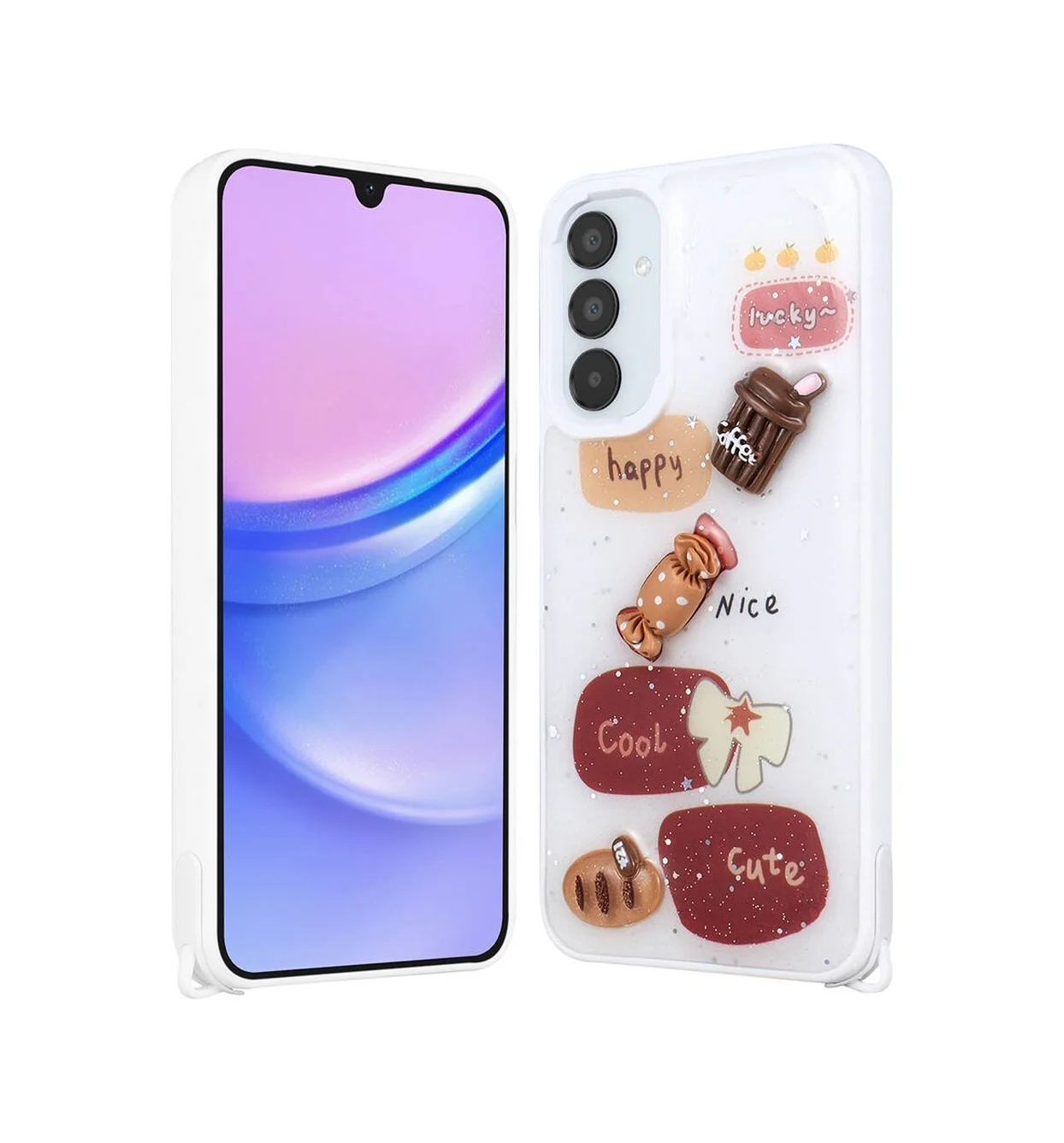 Lexroo Samsung Galaxy Uyumlu A25 Kılıf Parlayan Simli Kabartma Figürlü Cevze Kılıf - Beyaz Lexroo Samsung Galaxy Uyumlu A25 Kılıf Parlayan Simli Kabartma Figürlü Cevze Kılıf - Beyaz
