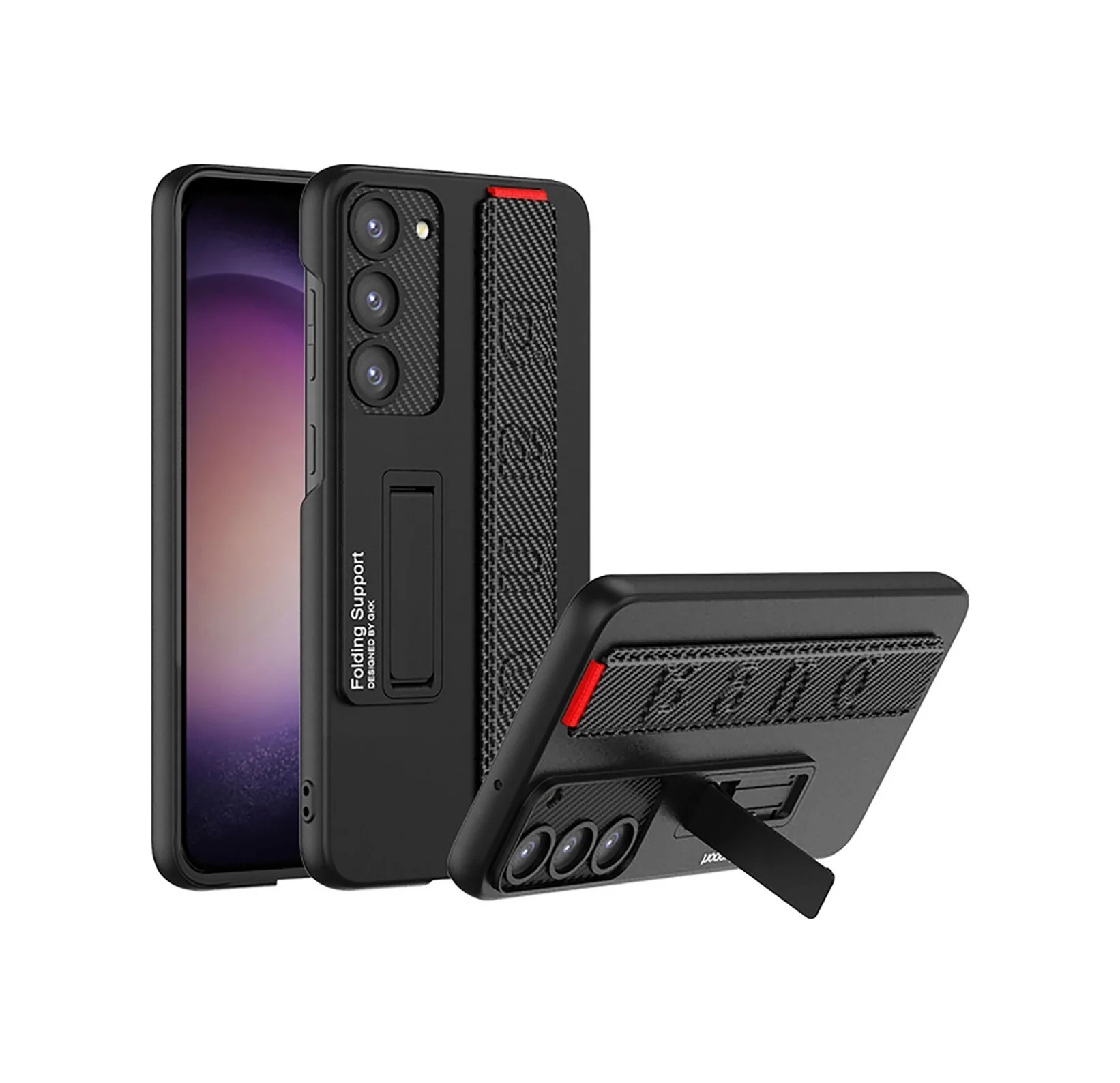 Lexroo Samsung Galaxy Uyumlu S23 Plus Kılıf Standlı El Tutacaklı Band Kılıf - Siyah Karbon Lexroo Samsung Galaxy Uyumlu S23 Plus Kılıf Standlı El Tutacaklı Band Kılıf - Siyah Karbon
