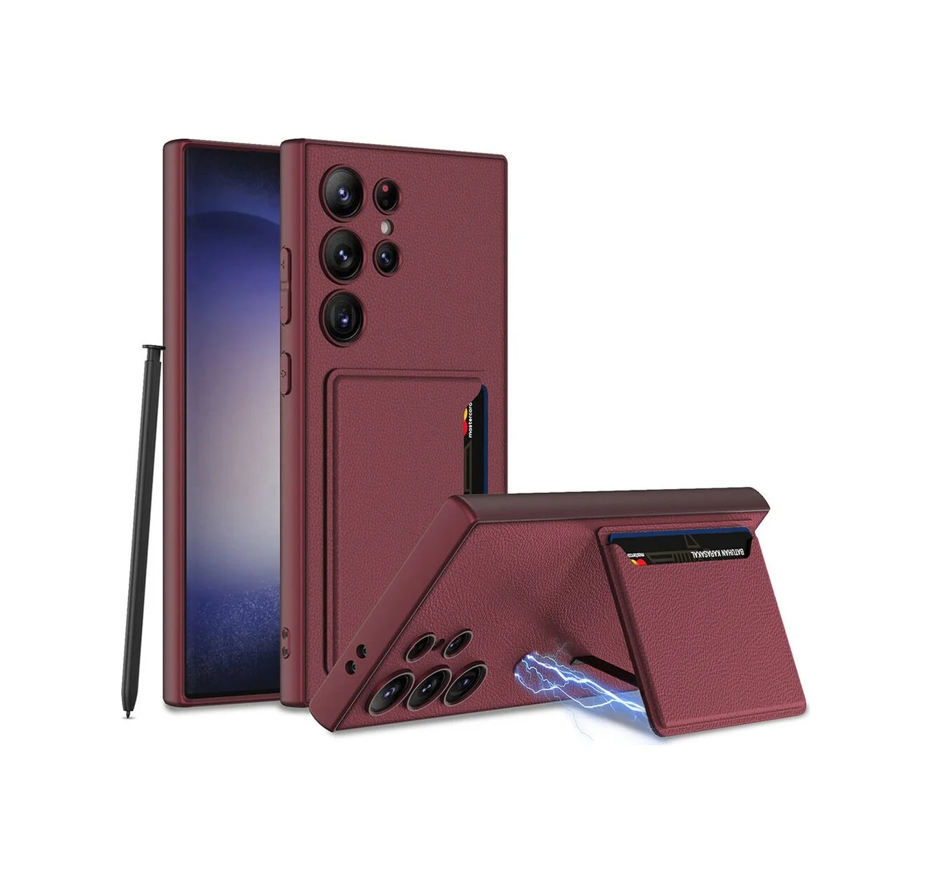 Lexroo Samsung Galaxy Uyumlu S24 Ultra Suni Deri Arka Yüzey Kartlıklı Kıpta Silikon Kılıf - Mürdüm Çok Renkli Lexroo Samsung Galaxy Uyumlu S24 Ultra Suni Deri Arka Yüzey Kartlıklı Kıpta Silikon Kılıf - Mürdüm Çok Renkli