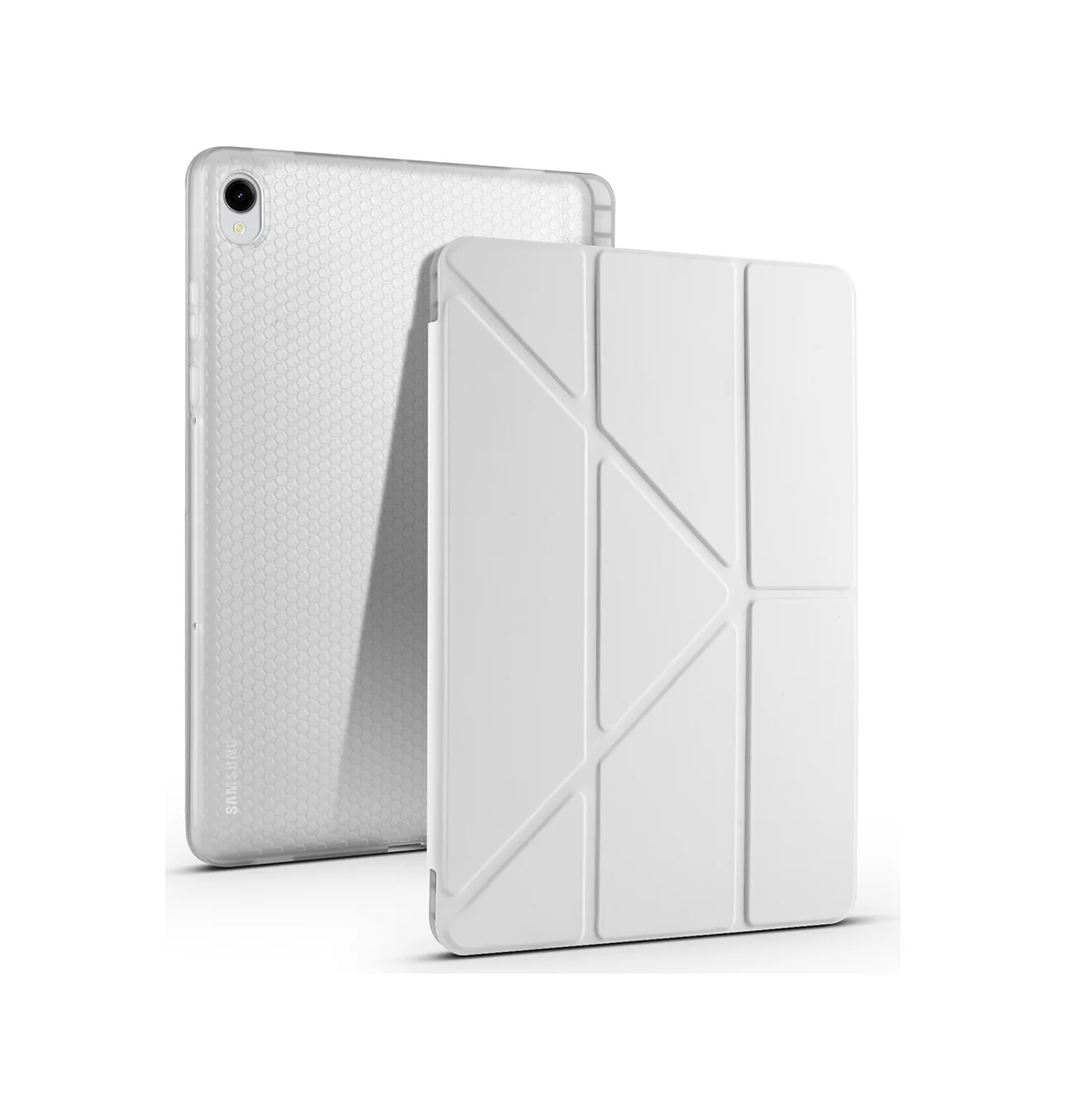 Lexroo Samsung Uyumlu Galaxy Tab S11 Kılıf Tri Folding Kalem Bölmeli Standlı Kılıf - Gri Silikon Lexroo Samsung Uyumlu Galaxy Tab S11 Kılıf Tri Folding Kalem Bölmeli Standlı Kılıf - Gri Silikon