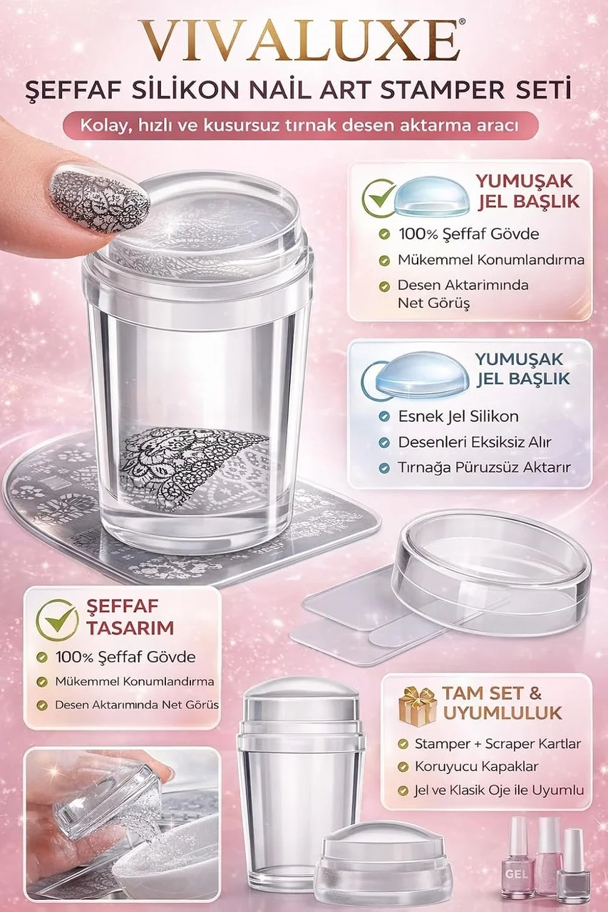 Lexroo Şeffaf Silikon Nail Art Stamper Seti, Jelly Nail Stamp, Scraper Kit Lexroo Şeffaf Silikon Nail Art Stamper Seti, Jelly Nail Stamp, Scraper Kit