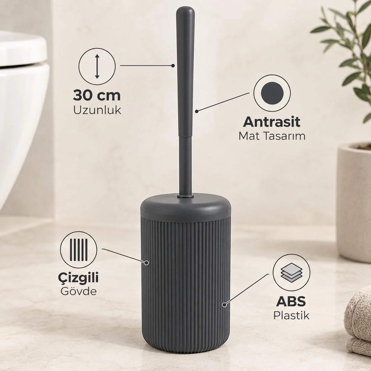 Lexroo Siyah Çizgili Lüks Tuvalet Fırçası Seti 30 Cm Uzunluk Lexroo Siyah Çizgili Lüks Tuvalet Fırçası Seti 30 Cm Uzunluk