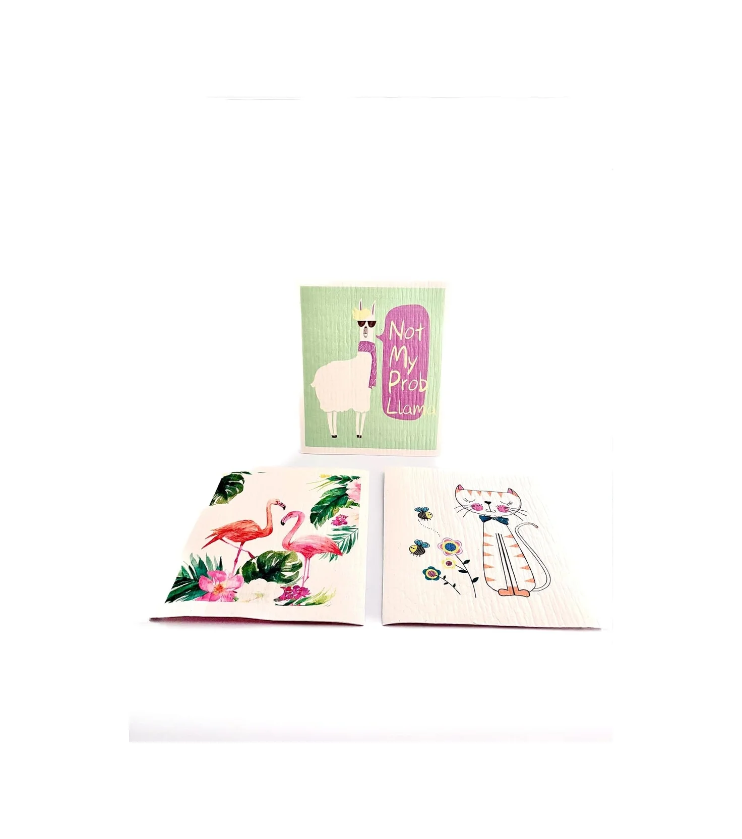 Lexroo Swedish Dishcloth İsveç Bezi Flamingo-lama-kedi Desenleri 3'lü Paket, Sürdürülebilir Çok Renkli Lexroo Swedish Dishcloth İsveç Bezi Flamingo-lama-kedi Desenleri 3'lü Paket, Sürdürülebilir Çok Renkli