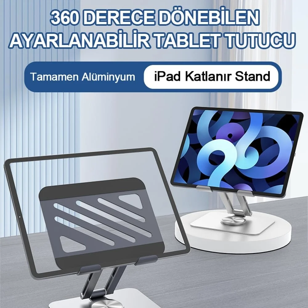 Lexroo Tablet Standı 360 Dönebilen Tablet Tutucu Katlanabilir Alüminyum Tablet Ve Telefon Standı Lexroo Tablet Standı 360 Dönebilen Tablet Tutucu Katlanabilir Alüminyum Tablet Ve Telefon Standı