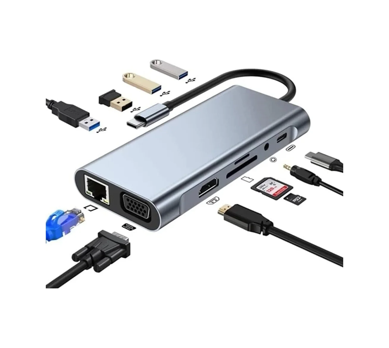 Lexroo Type C Hub 11 İn 1 Usb C Docking Station 4k Hdmı,vga,type C Pd,usb3.0,rj45 Ethernet,sd/tf Aux Lexroo Type C Hub 11 İn 1 Usb C Docking Station 4k Hdmı,vga,type C Pd,usb3.0,rj45 Ethernet,sd/tf Aux