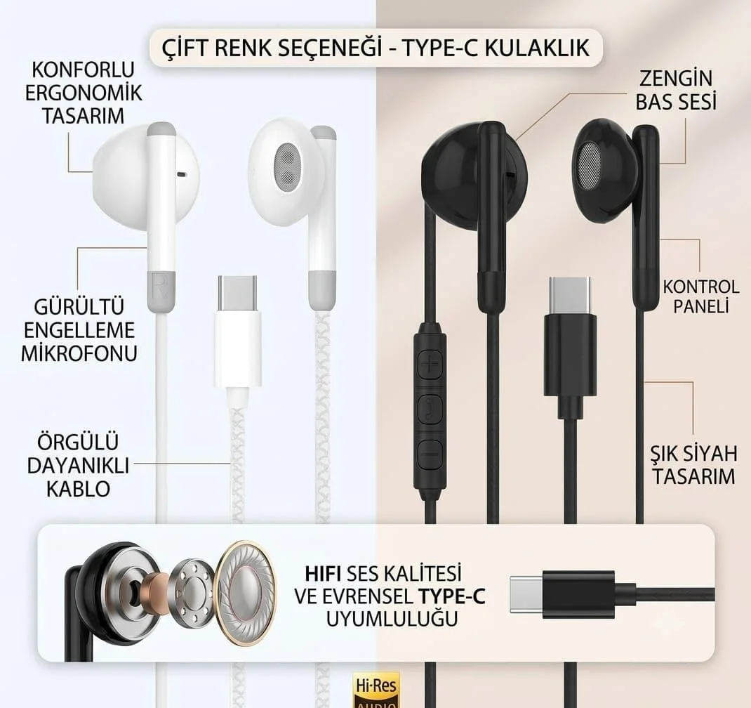 Lexroo Type C Kablolu Kulaklık Cihaz Seçmez A Kalite Siyah C01 Lexroo Type C Kablolu Kulaklık Cihaz Seçmez A Kalite Siyah C01