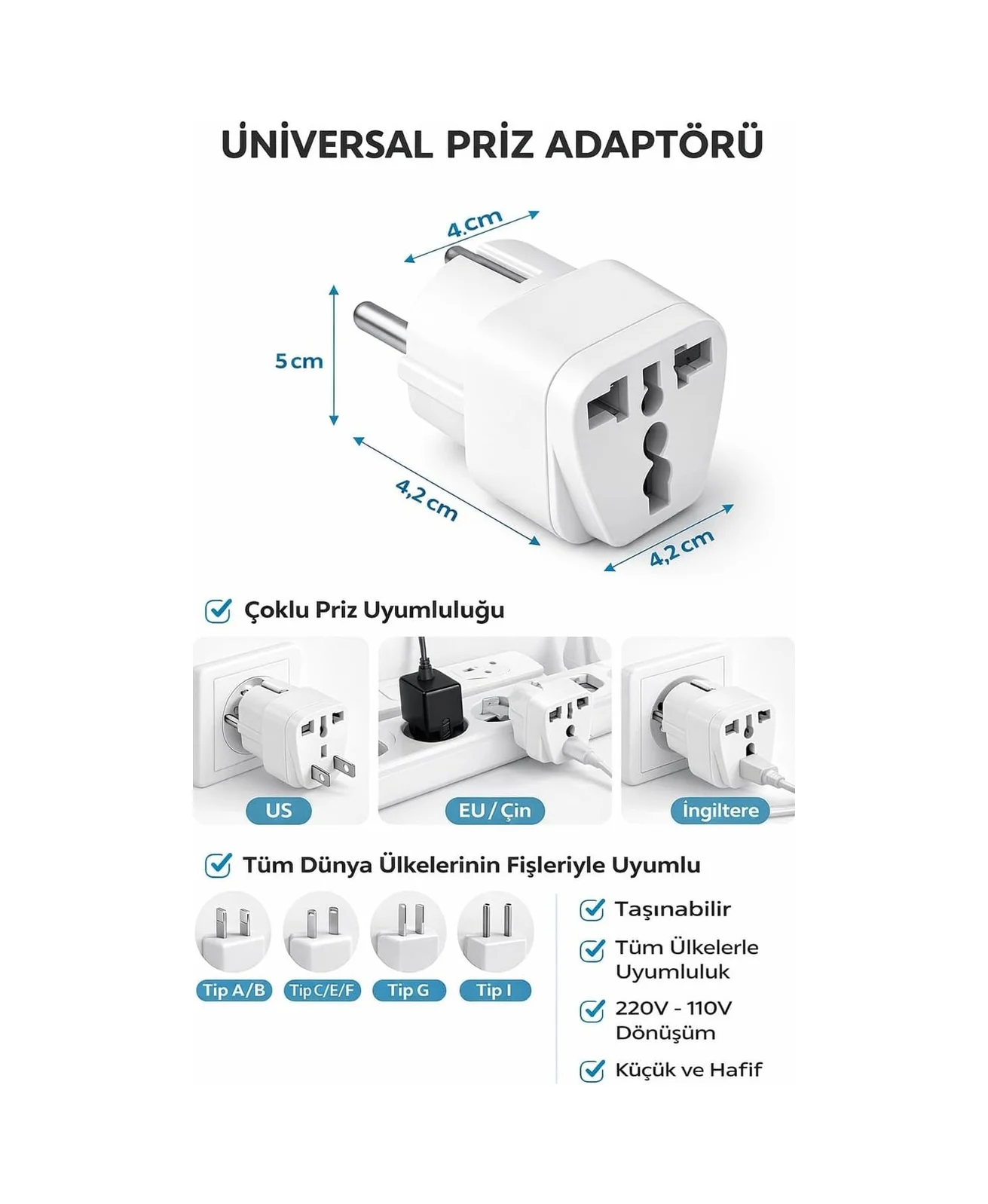 Lexroo Universal Priz Adaptörü Seyahat Tipi Çoklu Girişli Fiş Dönüştürücü Eu Us Uk Au Uyumlu 220v Lexroo Universal Priz Adaptörü Seyahat Tipi Çoklu Girişli Fiş Dönüştürücü Eu Us Uk Au Uyumlu 220v