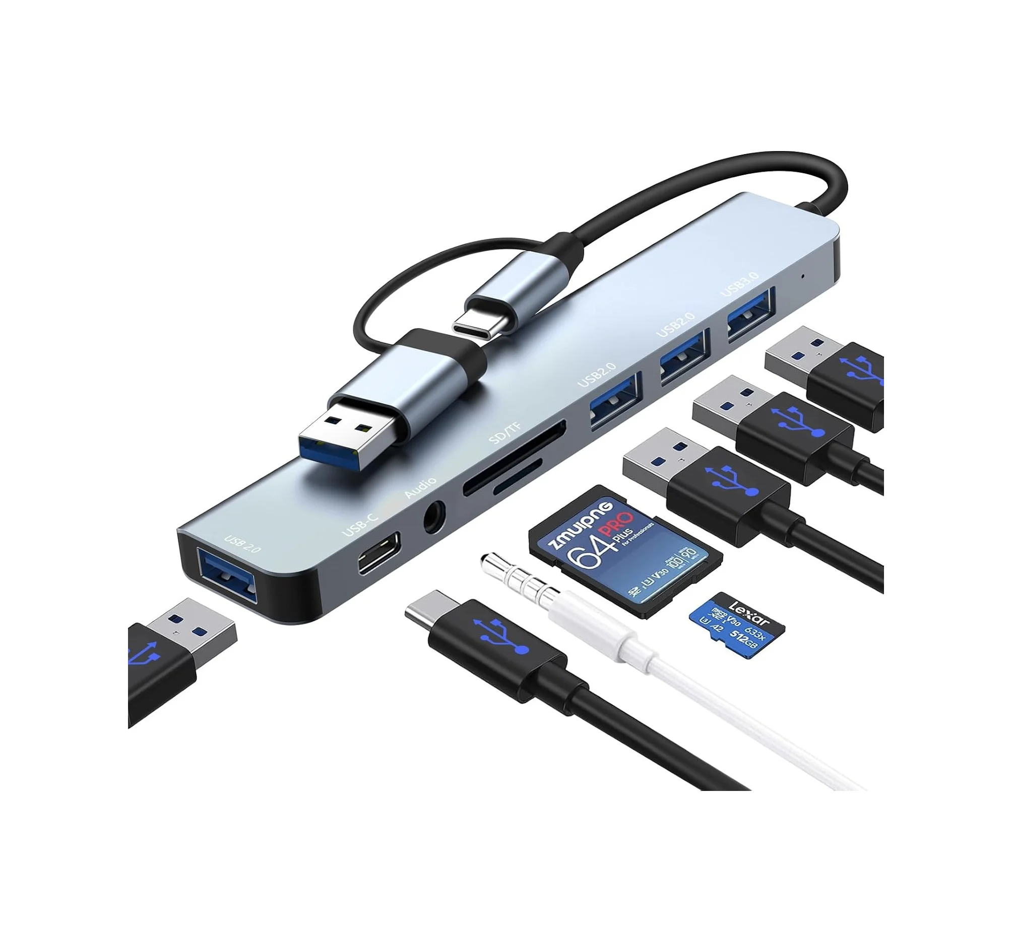Lexroo Usb C Hub, 8'i 1 Arada Usb Hub 3.0 Çok Portlu Adaptör, Usb 3.0 Bağlantı Noktaları Lexroo Usb C Hub, 8'i 1 Arada Usb Hub 3.0 Çok Portlu Adaptör, Usb 3.0 Bağlantı Noktaları