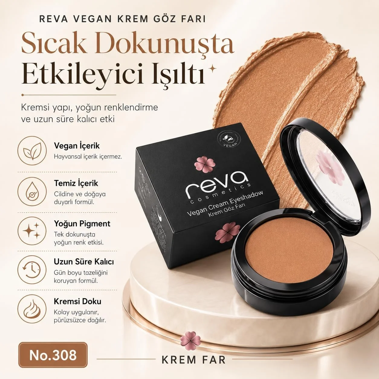 Lexroo Vegan Krem Göz Farı - No. 308 Temiz Içerik, Uzun Süre Kalıcı & Mono Cream Eyeshadow Lexroo Vegan Krem Göz Farı - No. 308 Temiz Içerik, Uzun Süre Kalıcı & Mono Cream Eyeshadow