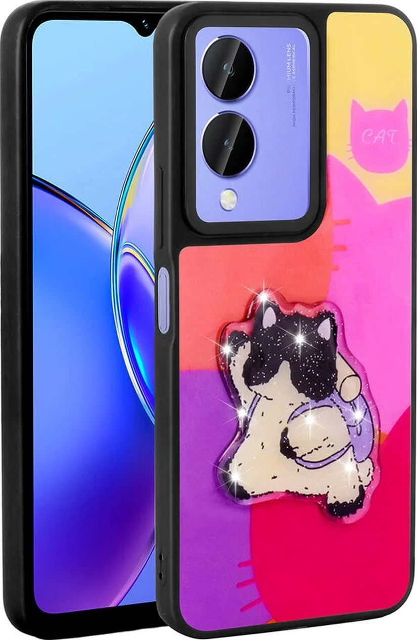 Lexroo Vivo Y17s Kılıf Parlayan Kabartmalı İkonik Figürlü Amas Silikon Kılıf - Mor Lexroo Vivo Y17s Kılıf Parlayan Kabartmalı İkonik Figürlü Amas Silikon Kılıf - Mor