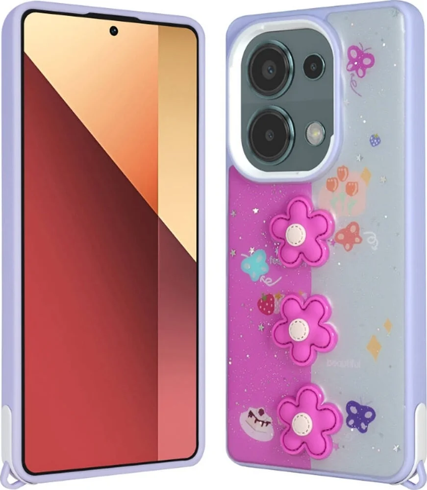 Lexroo Xiaomi Poco M6 Pro 4g Kılıf Parlayan Simli Kabartma Figürlü Cevze Kılıf - Mor Papatya Lexroo Xiaomi Poco M6 Pro 4g Kılıf Parlayan Simli Kabartma Figürlü Cevze Kılıf - Mor Papatya