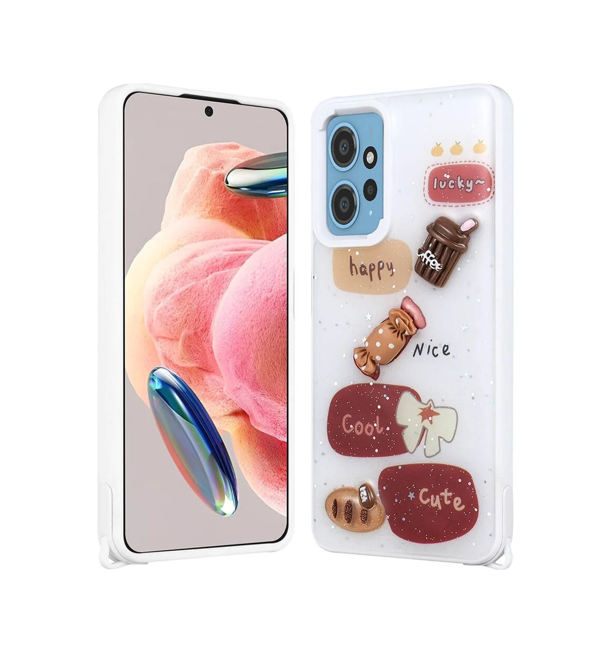 Lexroo Xiaomi Redmi Note 12 4g Kılıf Parlayan Simli Kabartma Figürlü Cevze Kılıf - Beyaz Lexroo Xiaomi Redmi Note 12 4g Kılıf Parlayan Simli Kabartma Figürlü Cevze Kılıf - Beyaz