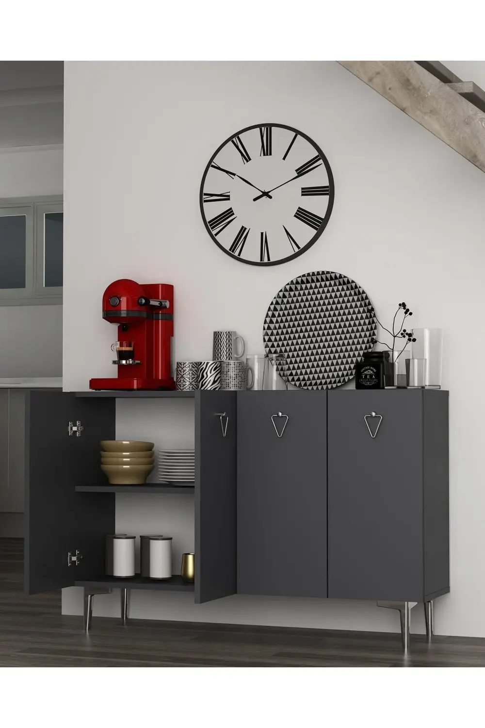 LEYLACT (KM120) MUTFAK KİLER DOLABI ANTRASİT-ANTRASİT-GÜMÜŞ