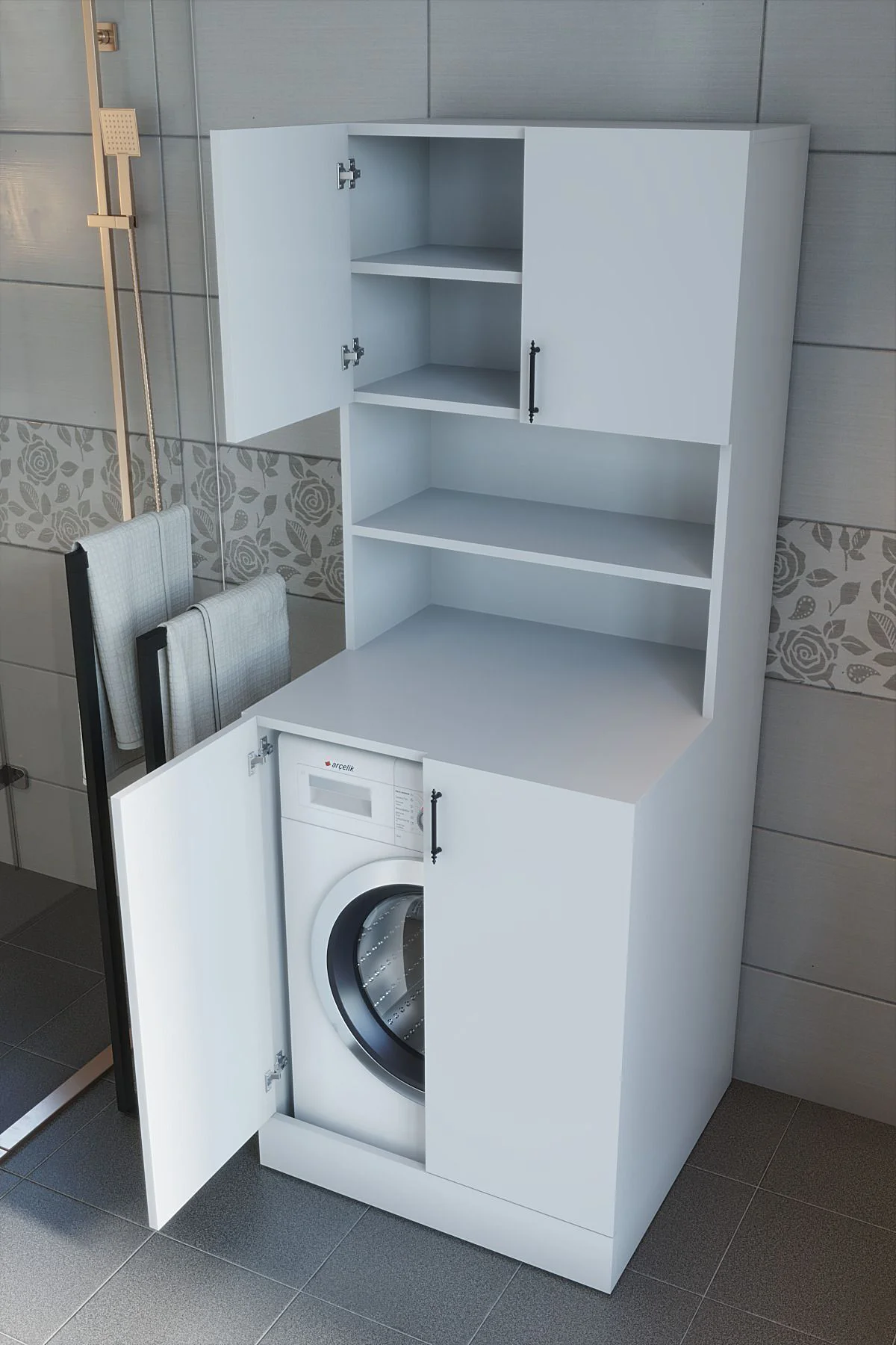 Leylak Kapaklı Çamaşır Makinesi Dolabı ve Çok Amaçlı Dolap