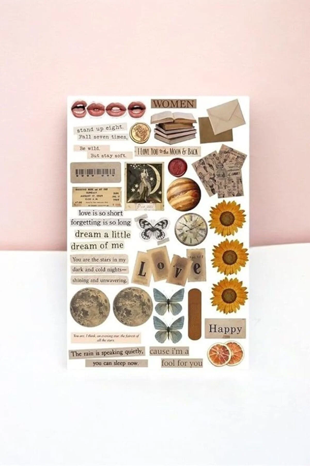 Li Brown Vintage Temalı Sticker Paketi/Bullet Journal Defter Çıkartma Ajanda Laptop Etiket