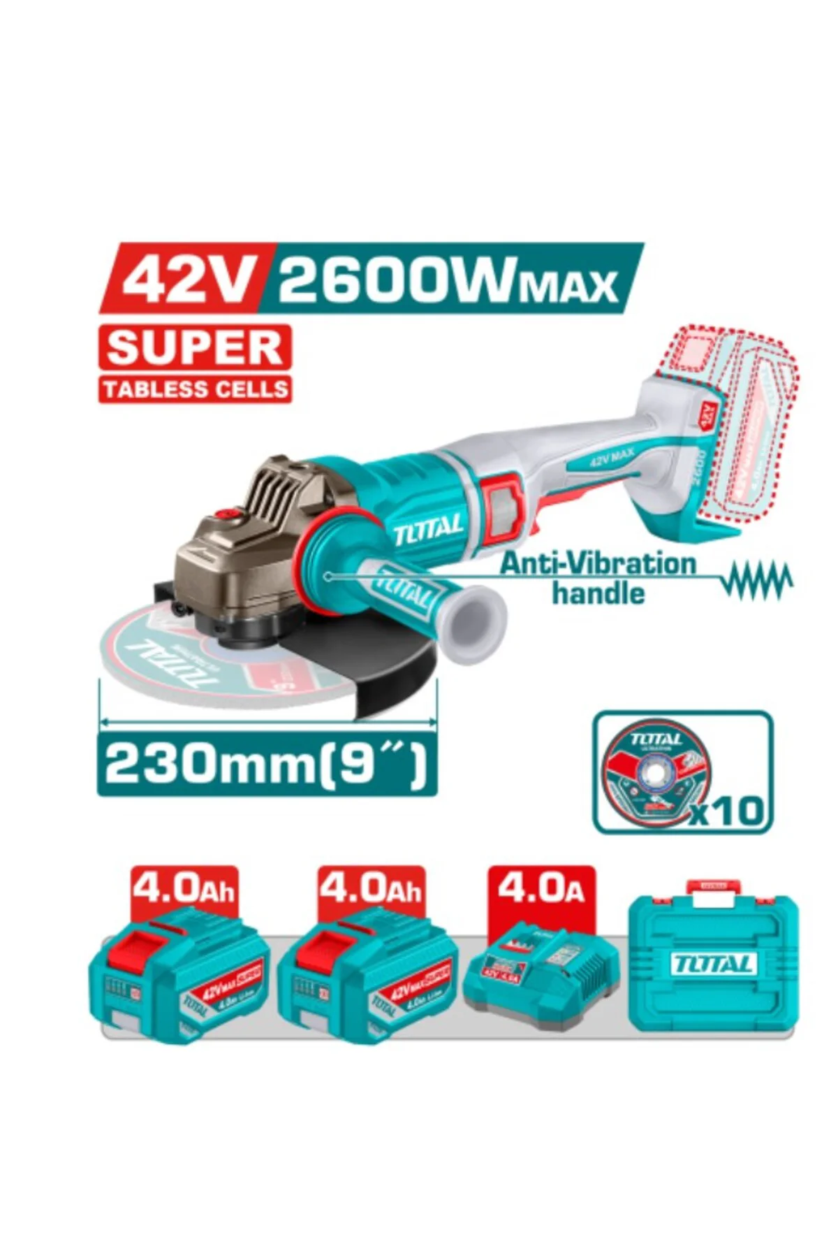 Li-ion Akülü 42v Kömürsüz 230mm Akülü Büyük Taşlama Taglı4260182