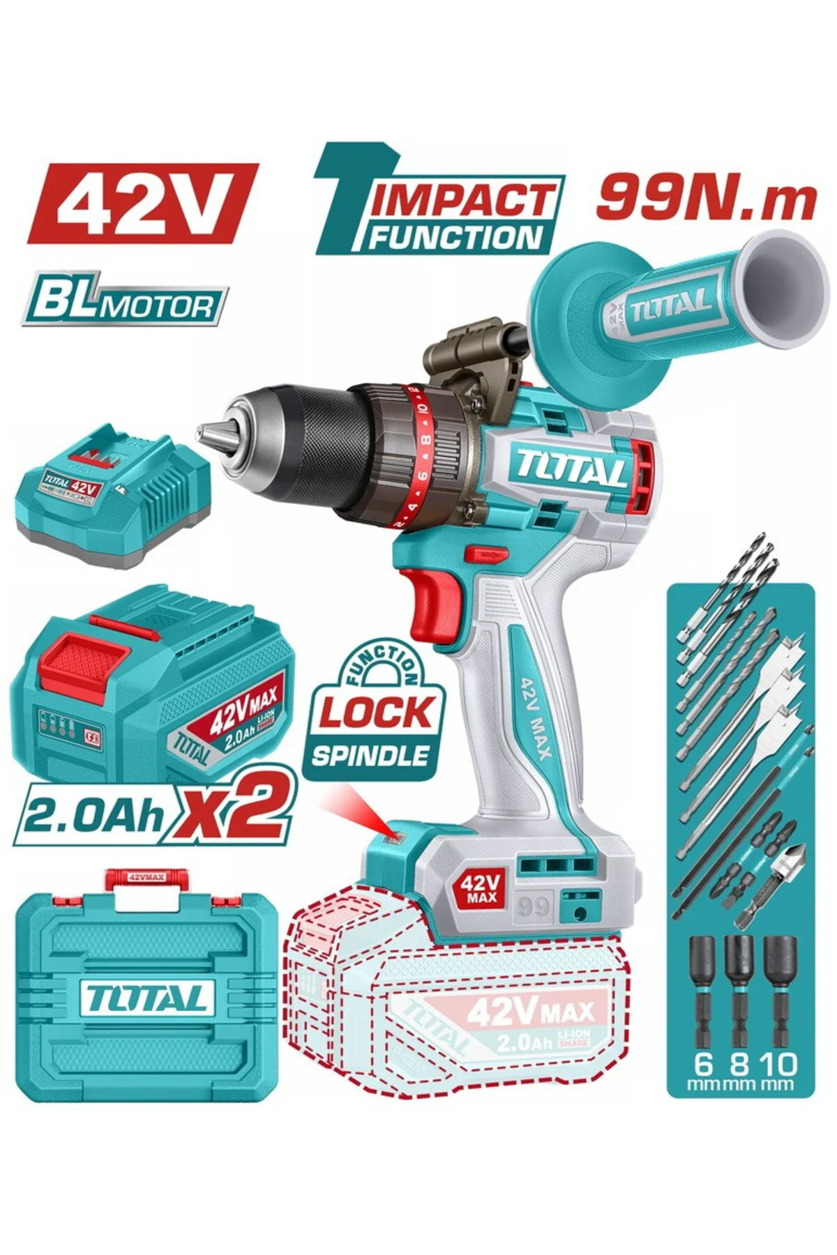 LI-ION AKÜLÜ KÖMÜRSÜZ 42V DARBELİ MATKAP TIDLI429982E LI-ION AKÜLÜ KÖMÜRSÜZ 42V DARBELİ MATKAP TIDLI429982E
