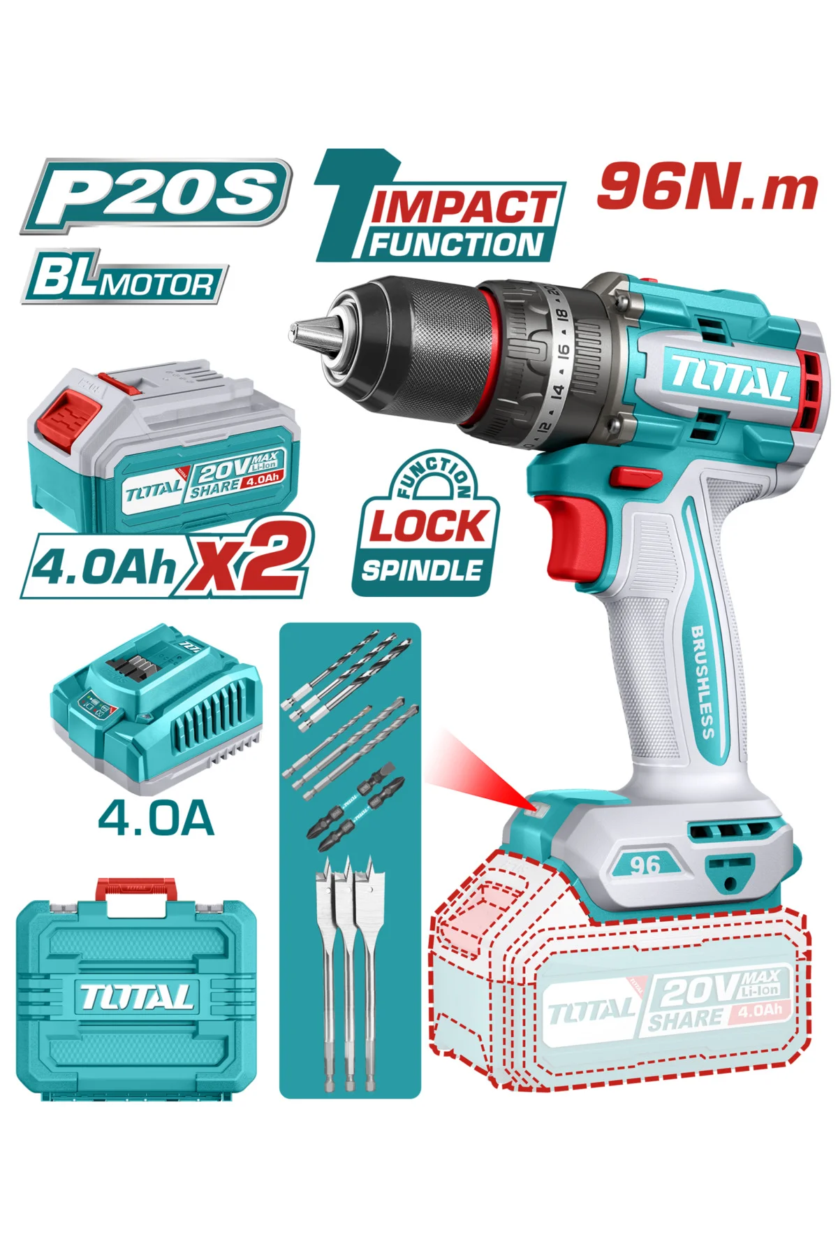 LI-ION AKÜLÜ KÖMÜRSÜZ DARBELİ MATKAP TIDLI20968E - Görsel 2