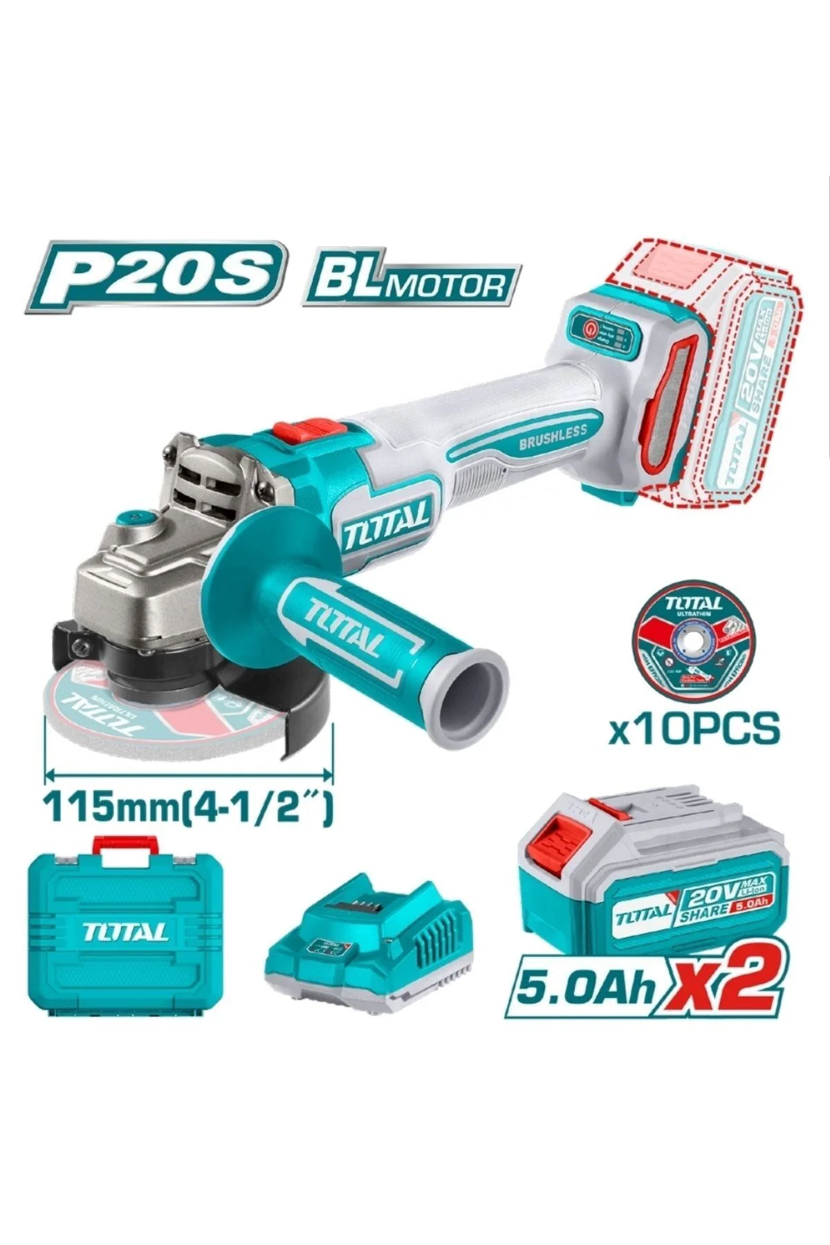 Li-ion Akülü Taşlama Makinası 2x5 Ah Çift Akü TAGLI211545
