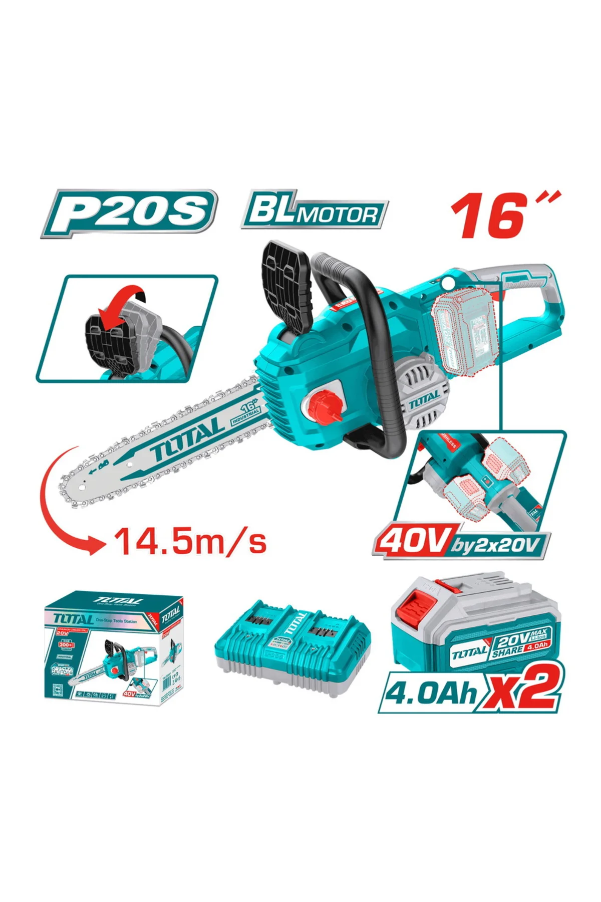 Li-On Akülü Zincirli Testere 40V Çift Akü TGSLI401682 NMS HIRDAV Li-On Akülü Zincirli Testere 40V Çift Akü TGSLI401682 NMS HIRDAV
