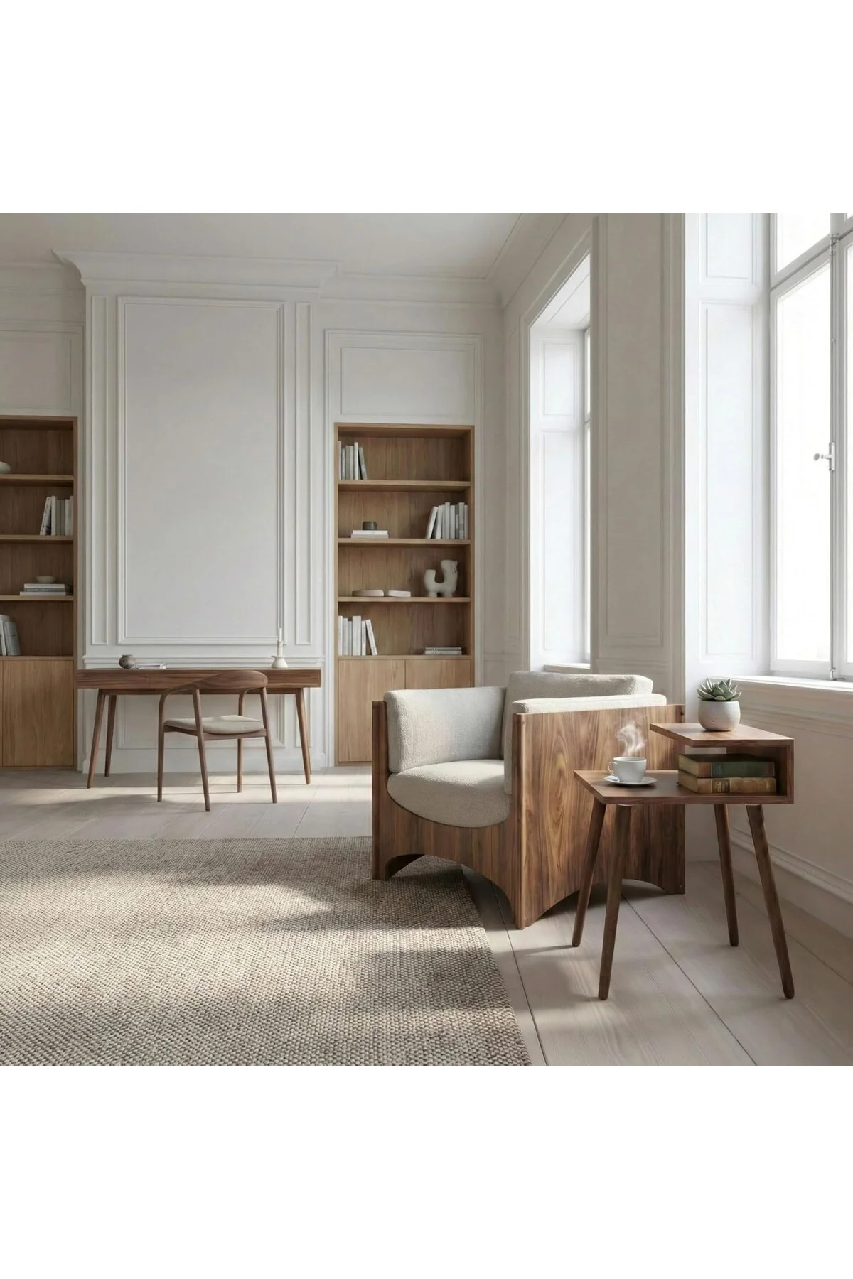 Libra 62x45x30cm Kitaplıklı Yan Sehpa 2 Katlı Koltuk Yanı Organiz
