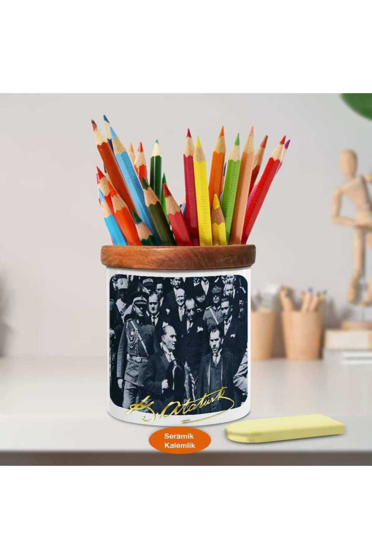 Asilmeydan Lider Mustafa Kemal Atatürk Ahşap Seramik Kalemlik -S335