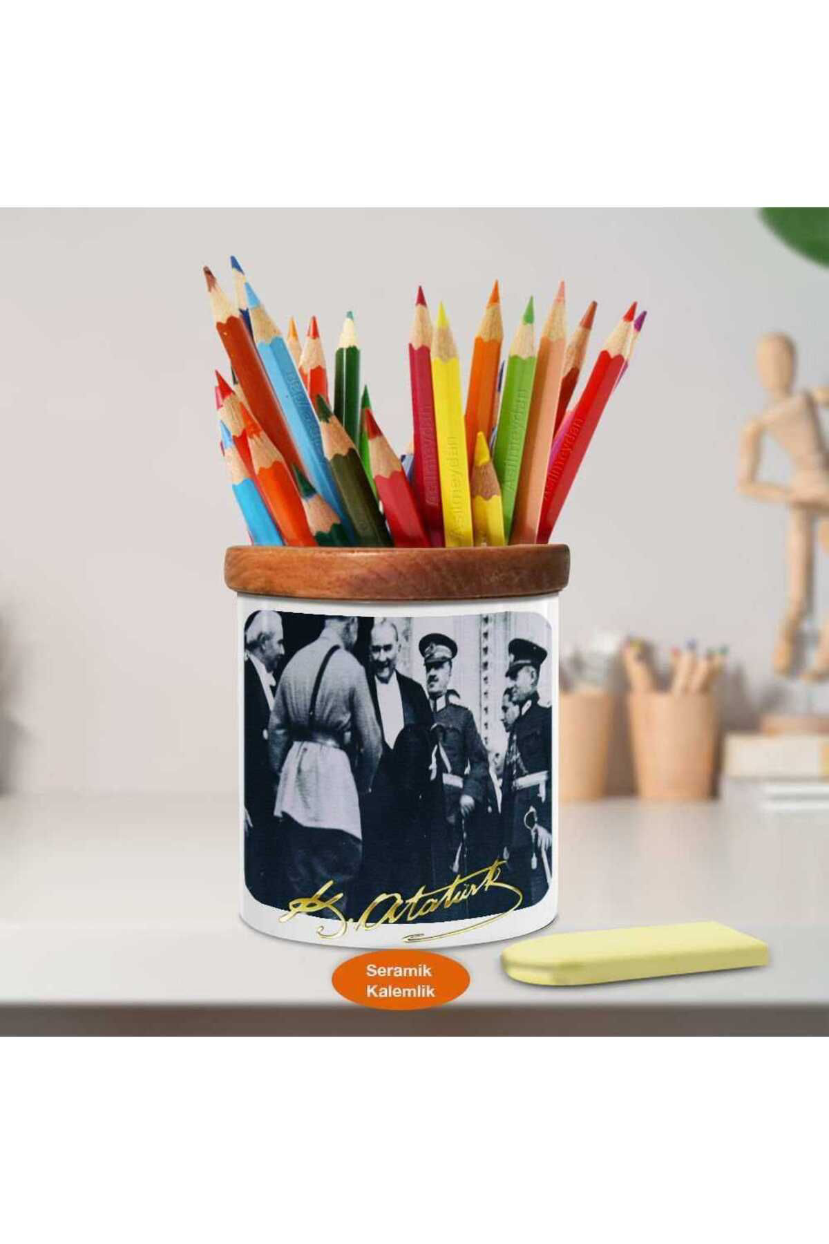 Asilmeydan Lider Mustafa Kemal Atatürk Ahşap Seramik Kalemlik -S348