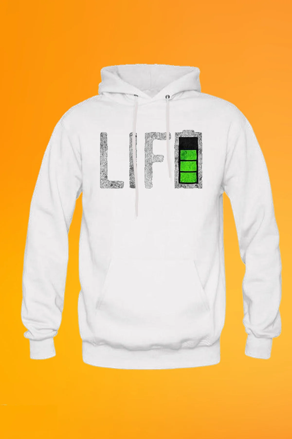 Life Baskılı Beyaz Unisex Kanguru Cep Kapüşonlu Sweatshirt